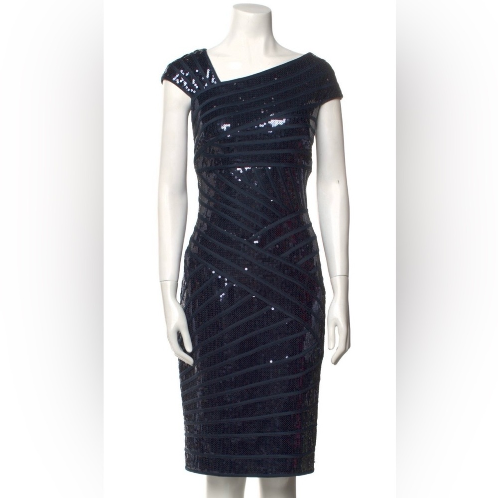 Tadashi Shoji Navy Blue Sequin Midi Dress
